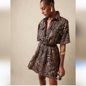 Br Linen Safari Animal Print Nwt Utility Dress Size large
